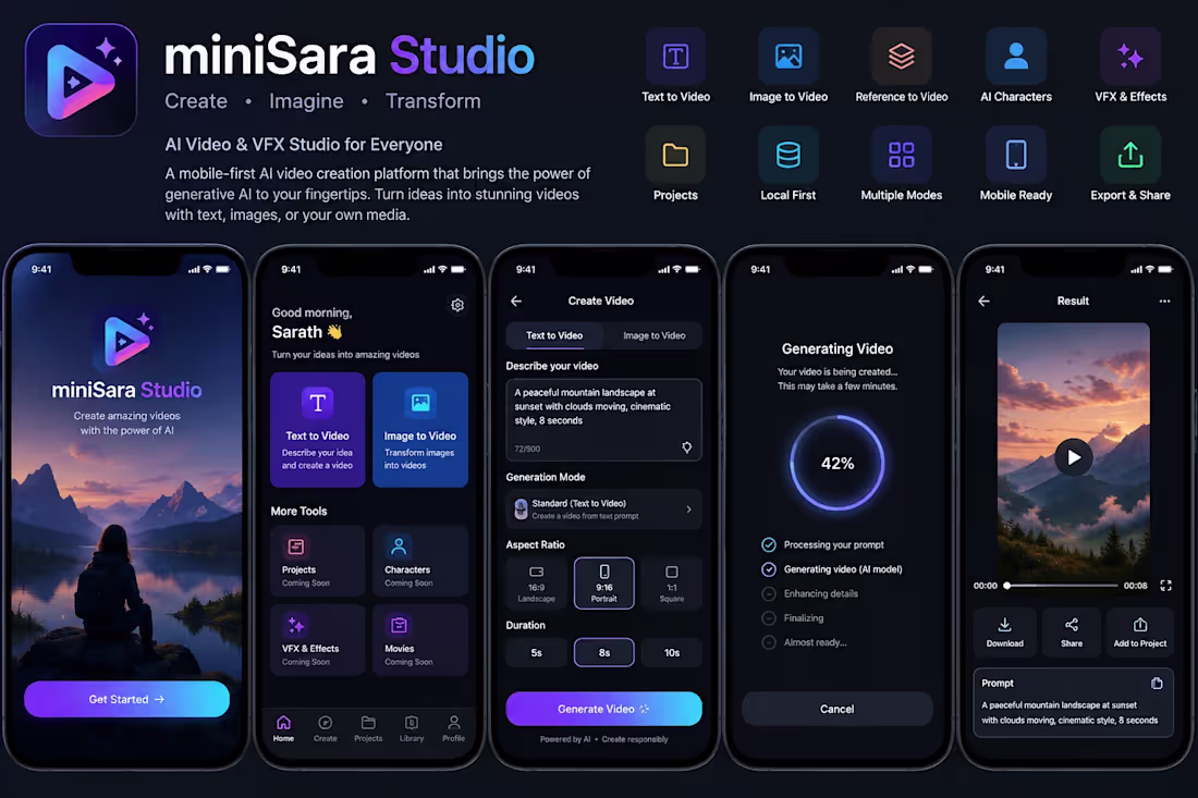 Cover image for miniSara Studio — AI Video