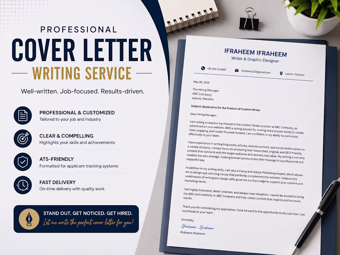 Cover image for Professional Cover Letter & Job Application Writing  & copywrite
