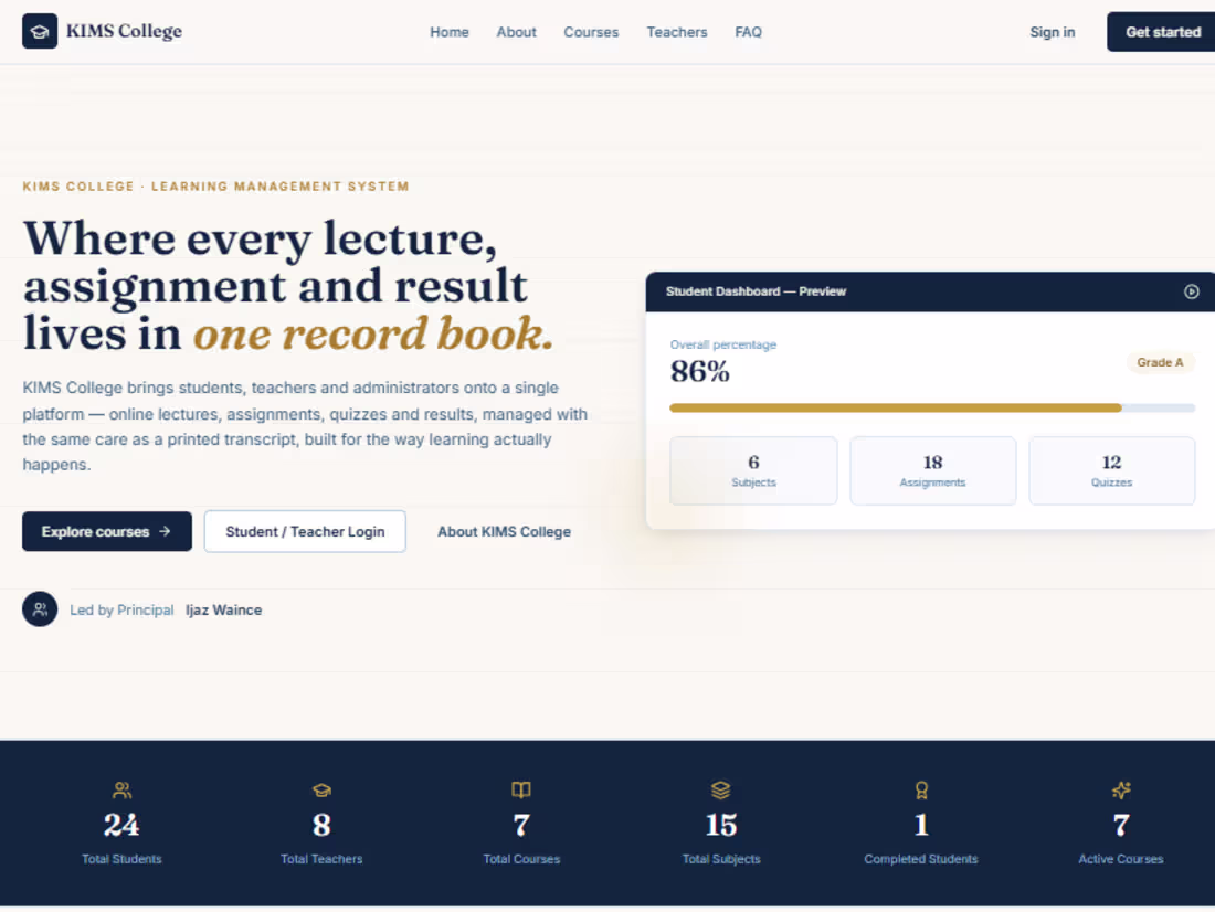 Cover image for KIMS College LMS is a