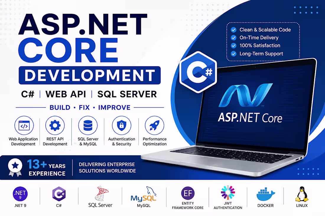 Cover image for I will develop or fix ASP NET Core Web API and C# application