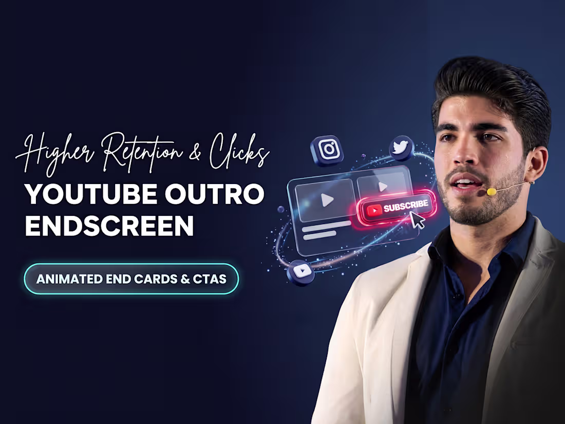 Cover image for YouTube outro endscreen, animated end cards, and motion CTAs