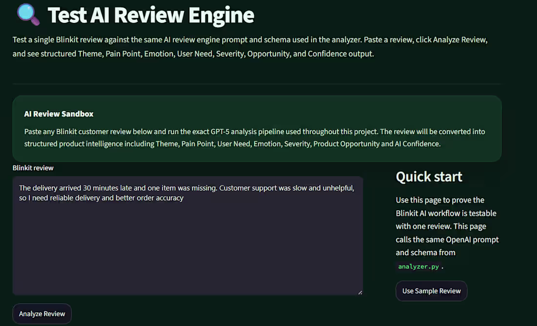 Cover image for Blinkit AI Review Engine – Customer Insight Workflow