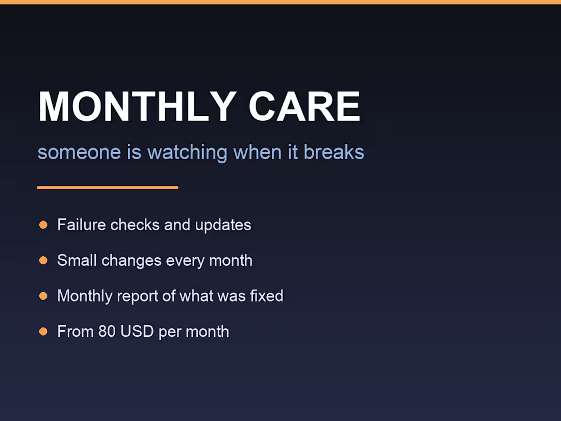 Cover image for Monthly Care Plan for Your Website, App or Automation