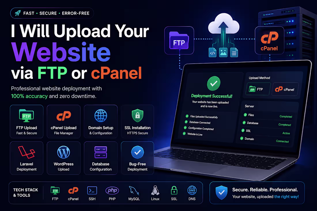 Cover image for I Will Upload Your Website via FTP or cPanel