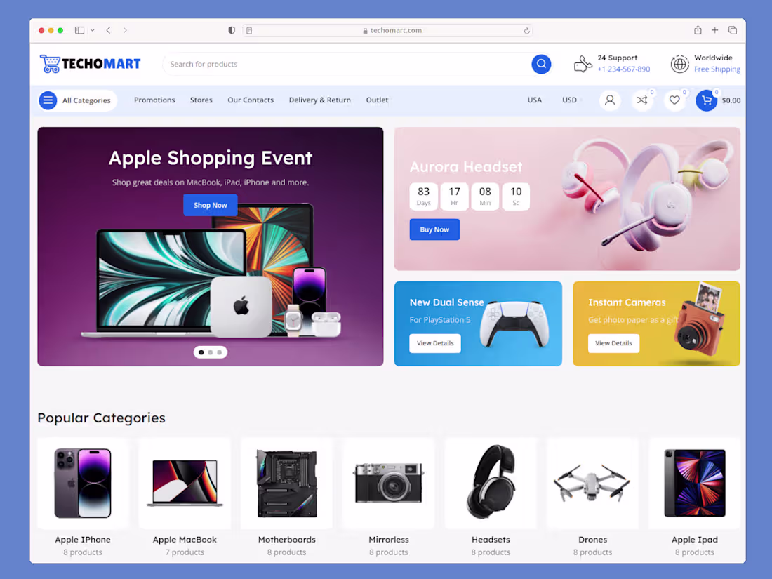 Cover image for TechoMart - E-commerce Website Design & Development