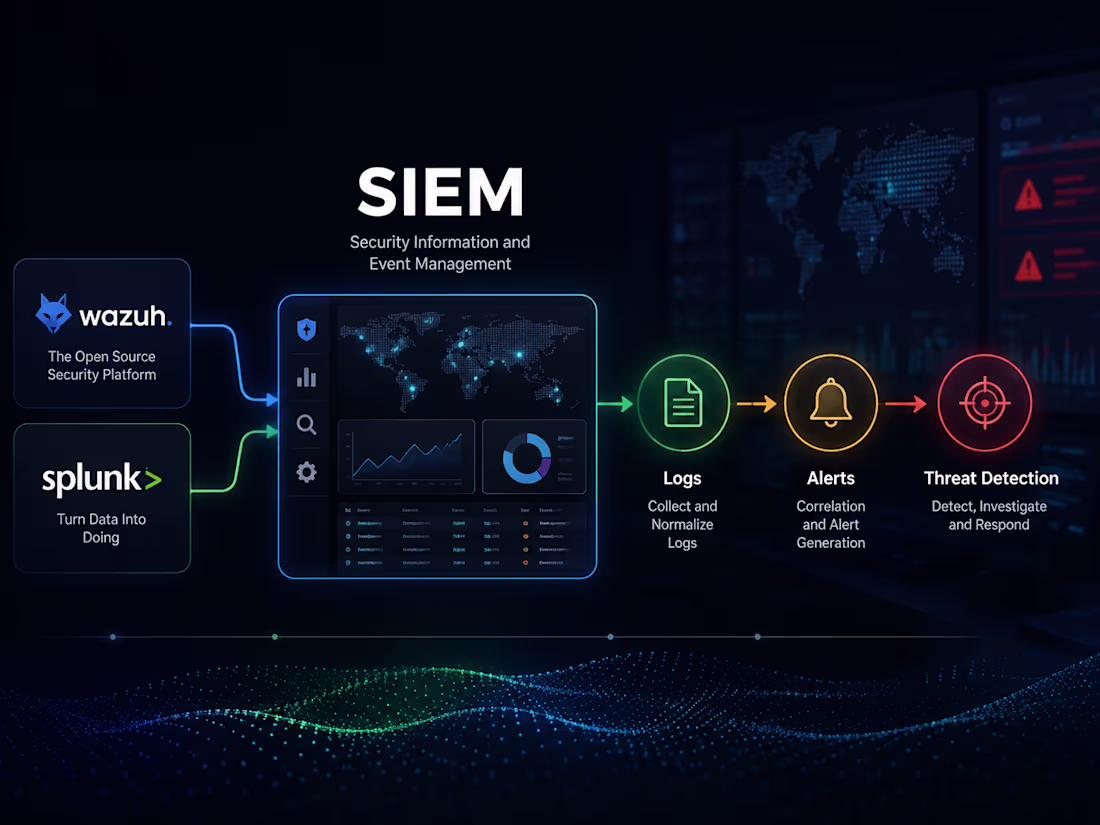 Cover image for SIEM Setup & Security Monitoring | Wazuh & Splunk