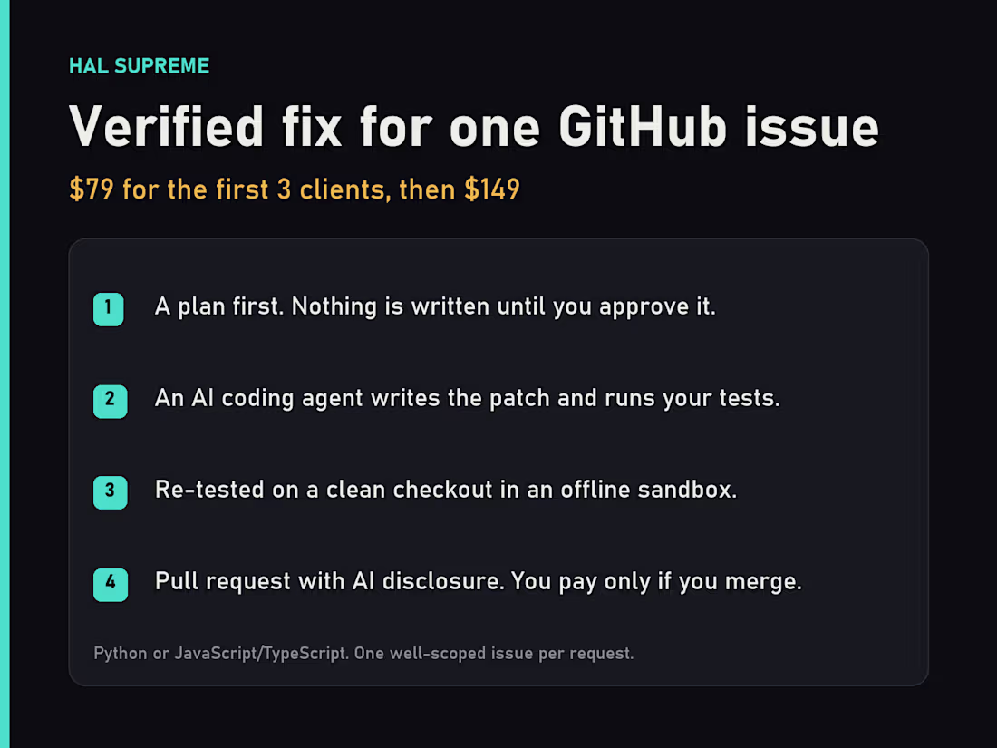 Cover image for Verified fix for one GitHub issue, paid only if merged