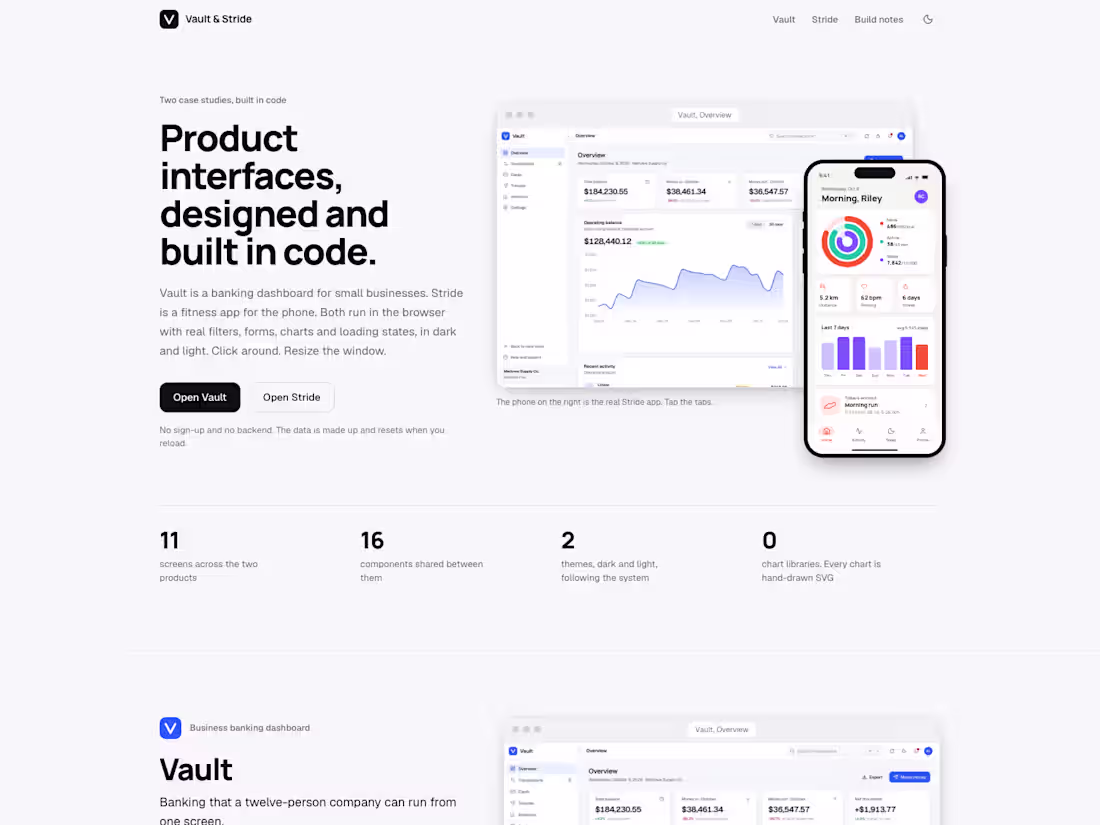 Cover image for Vault and Stride, product UI