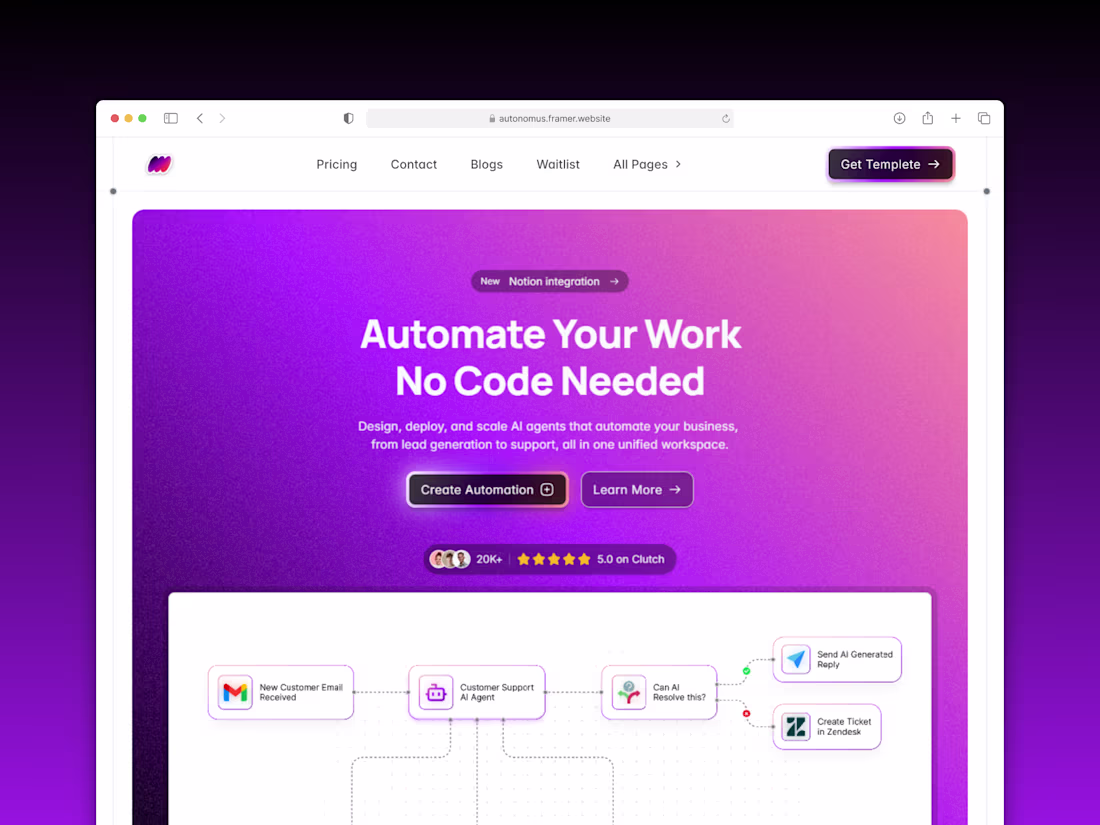 Cover image for Autonomus: AI Automation Platform Landing Page