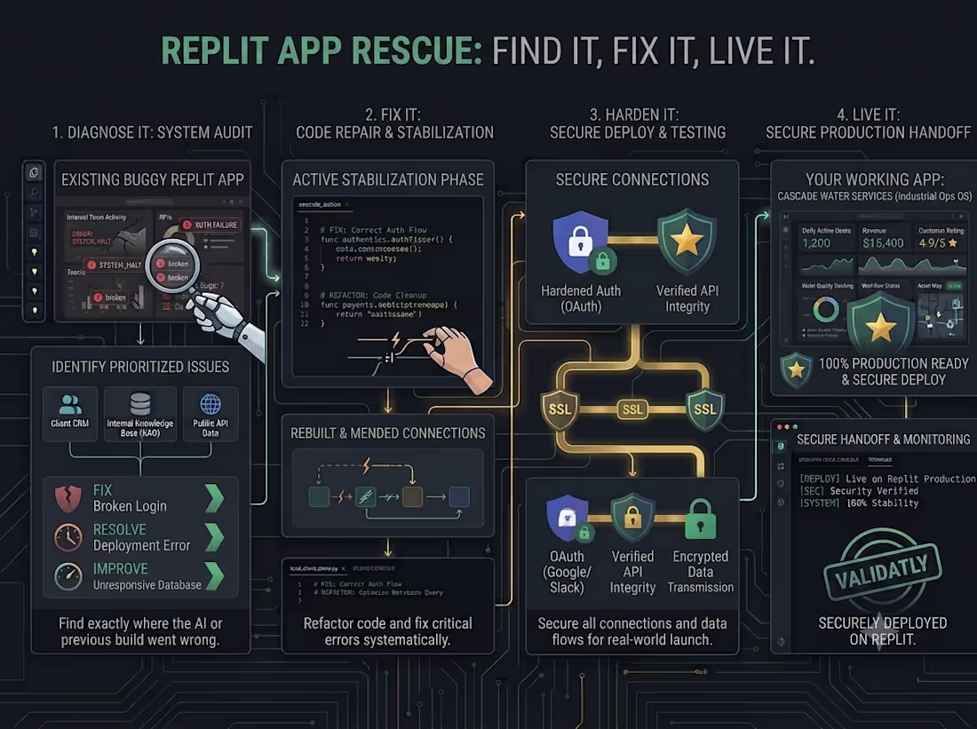 Cover image for Replit App Rescue - Fix Agent Errors, Deployment, Auth & Bugs