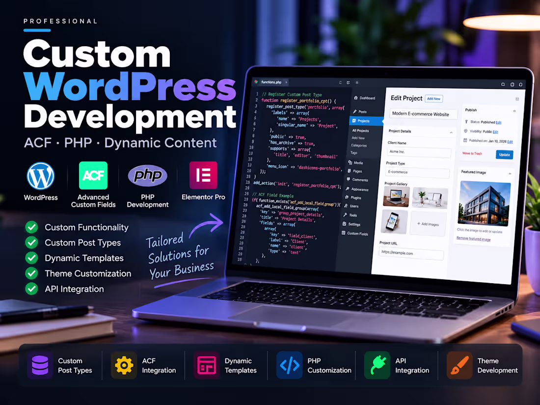 Cover image for Custom WordPress Development with ACF, PHP & Dynamic Content