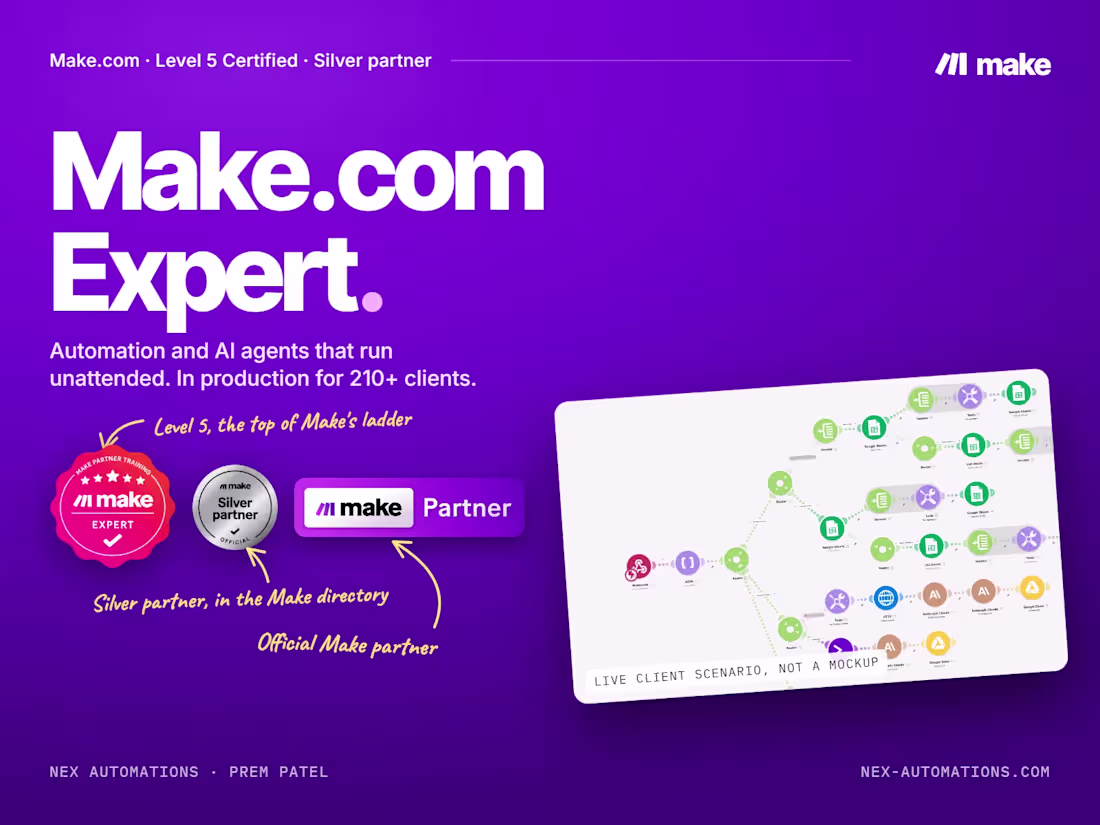 Cover image for Make.com Expert · Level 5 Certified: Automation & AI Agents