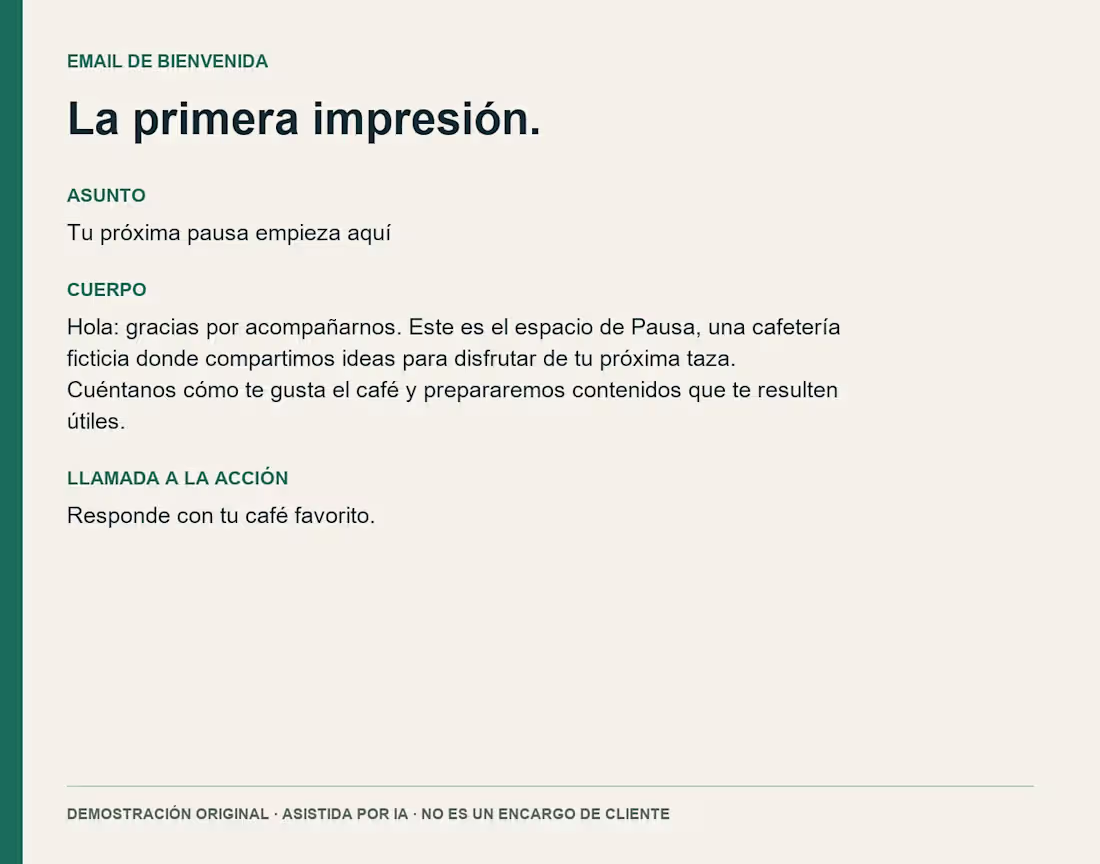 Cover image for Email de bienvenida para Pausa,