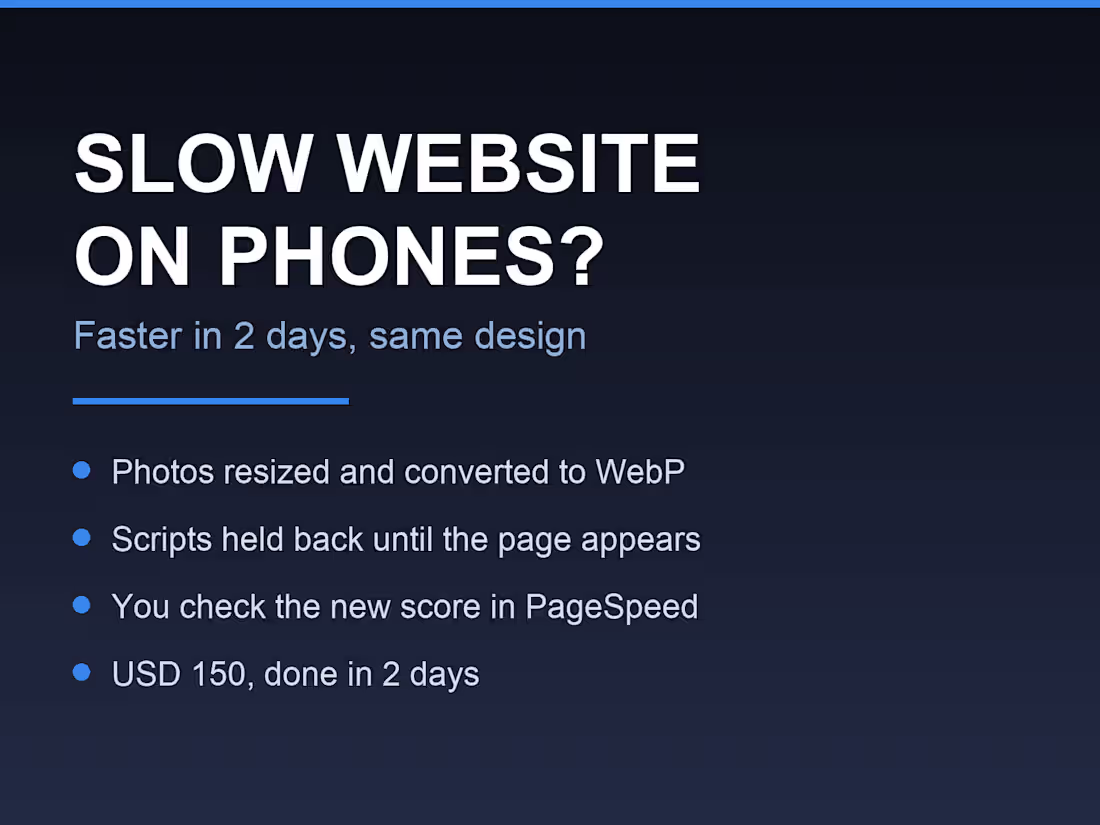 Cover image for Slow website on phones? Faster in 2 days, same design