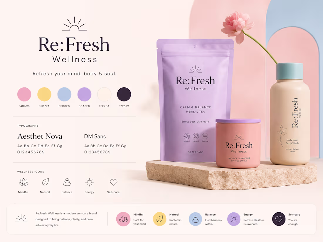 Cover image for Pastel Wellness Brand Identity for Re:Fresh Wellness
