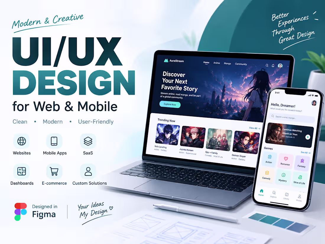 Cover image for Clean & User-Friendly UI/UX Design for Web & Mobile