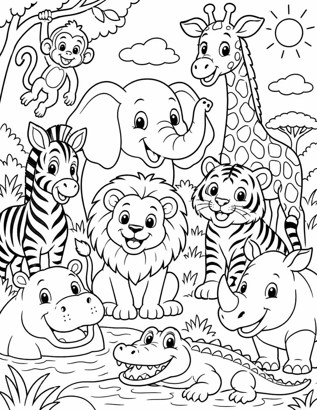 Cover image for :Cute safari animal coloring page