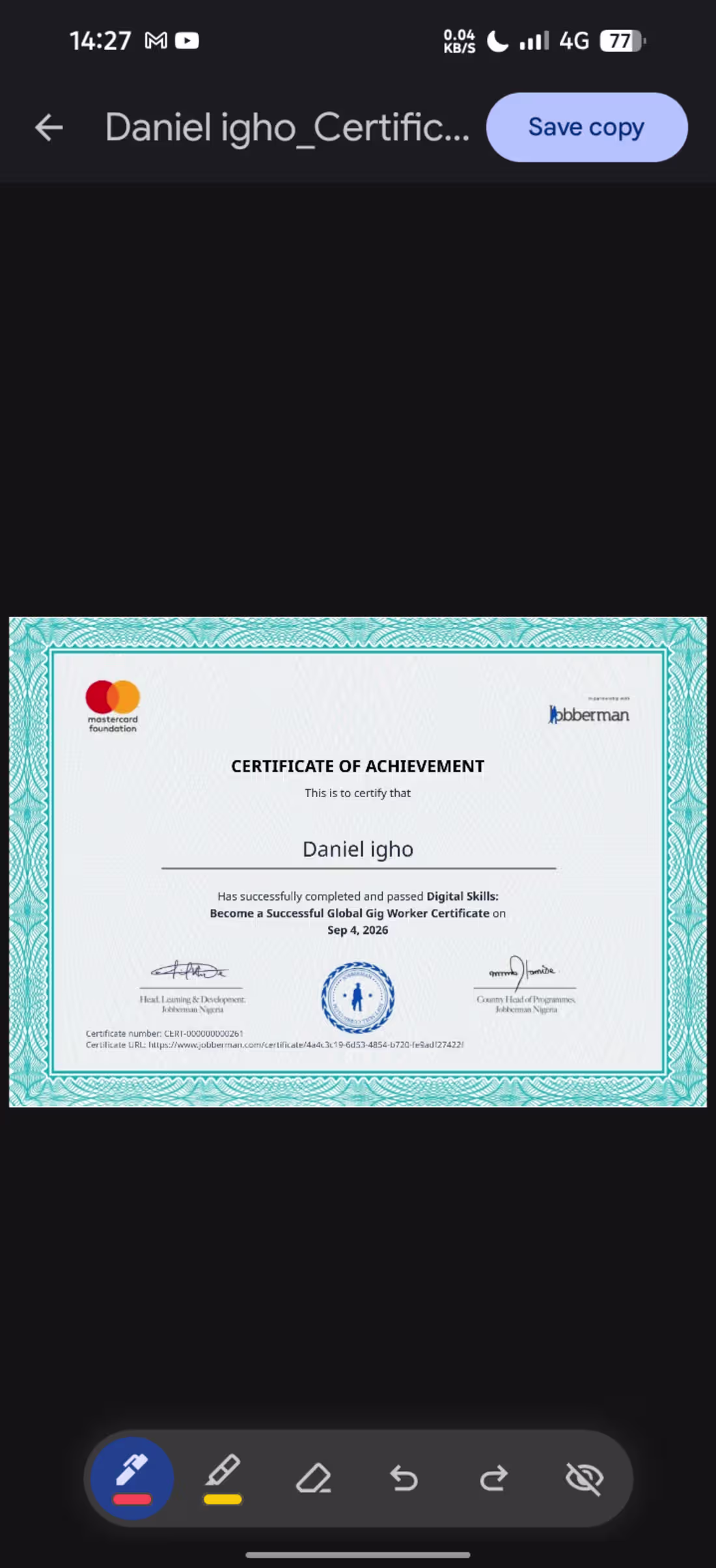 Cover image for My certification and one of my works