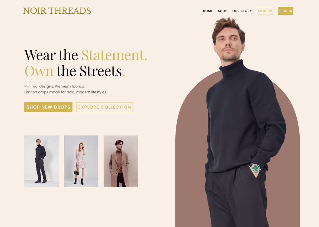Cover image for Noir Threads: Streetwear Landing Page
Minimal.