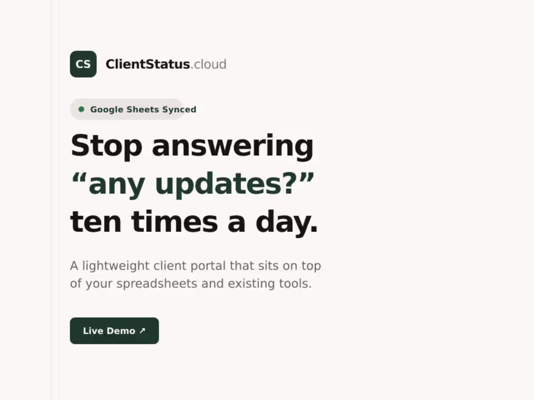 Cover image for ClientStatus.cloud - Client portal software for small teams