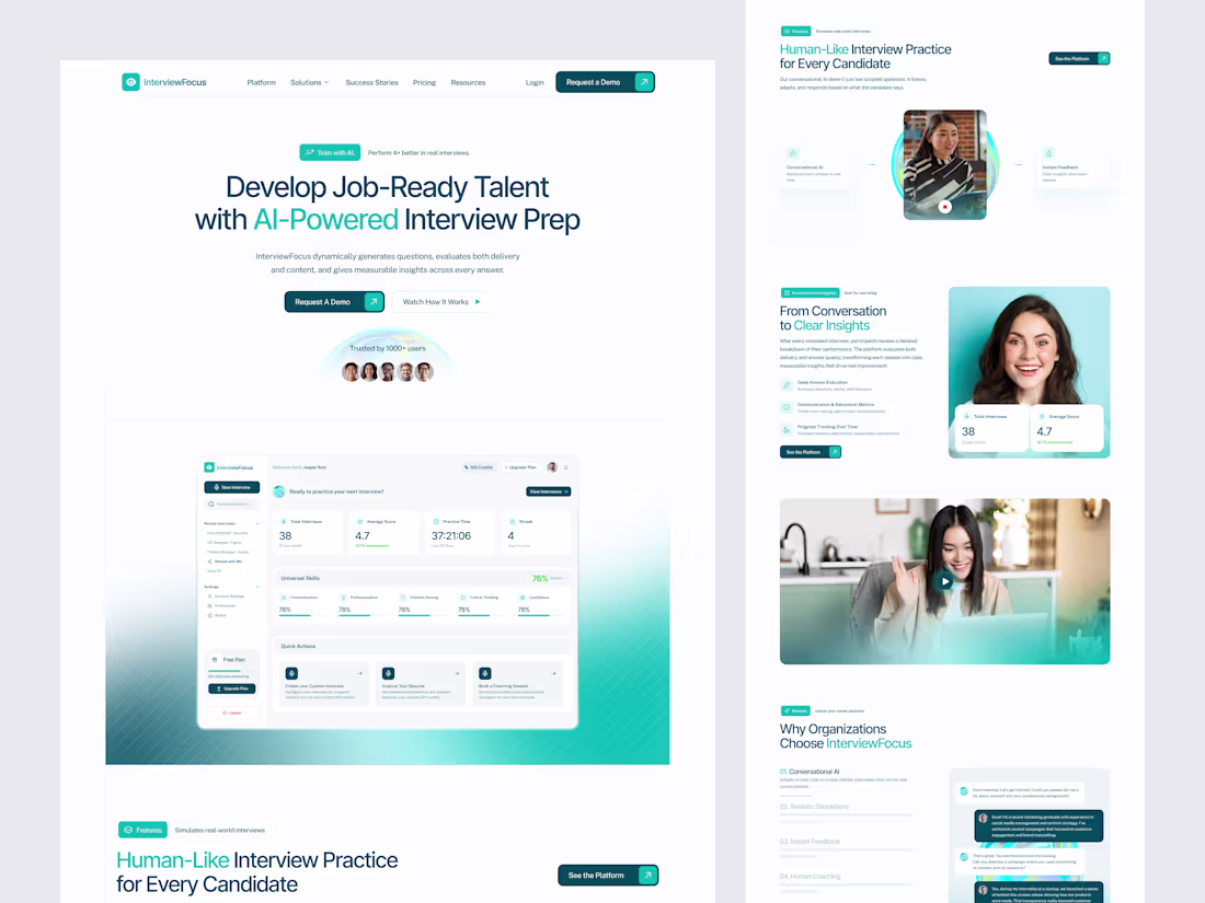 Cover image for InterviewFocus Landing Page and Dashboard Design