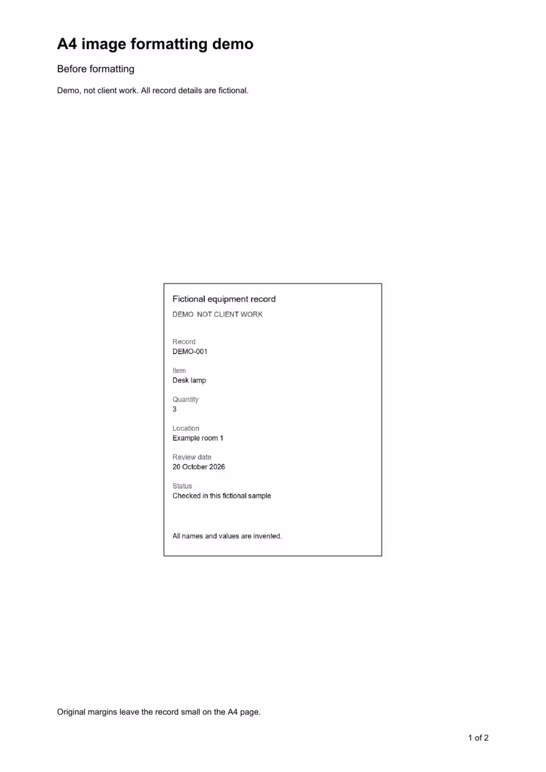 Cover image for A4 image formatting — fictional Word/PDF demo