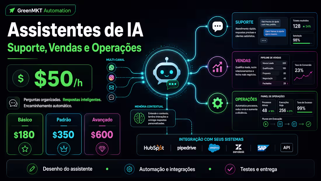 Cover image for Assistentes de IA para Suporte, Vendas e Operações