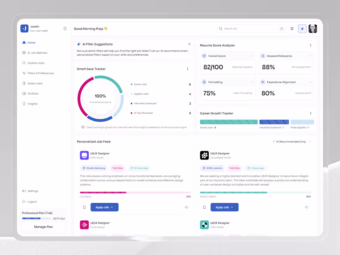 Cover image for Joobin Job Seeker - Dashboard Design