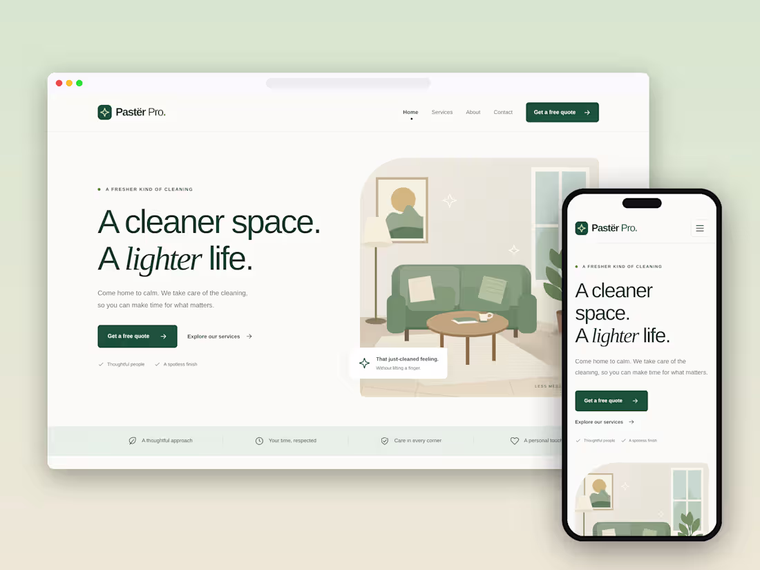 Cover image for 4-page website for a cleaning company, built to build trust ...
