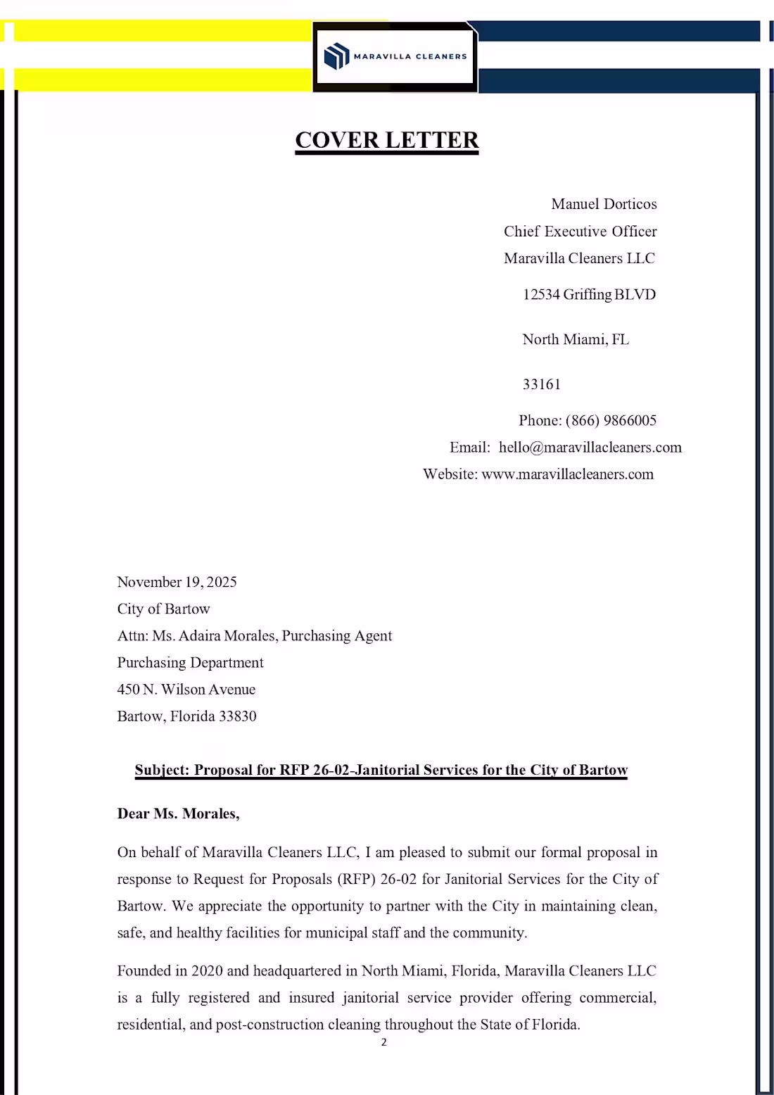 Cover image for Janitorial Services Proposal Development-Maravilla Cleaners ...