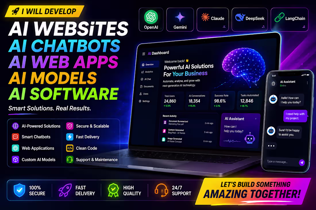 Cover image for Develop AI Website, AI Chatbot, AI Web App, AI Software, AI Auto