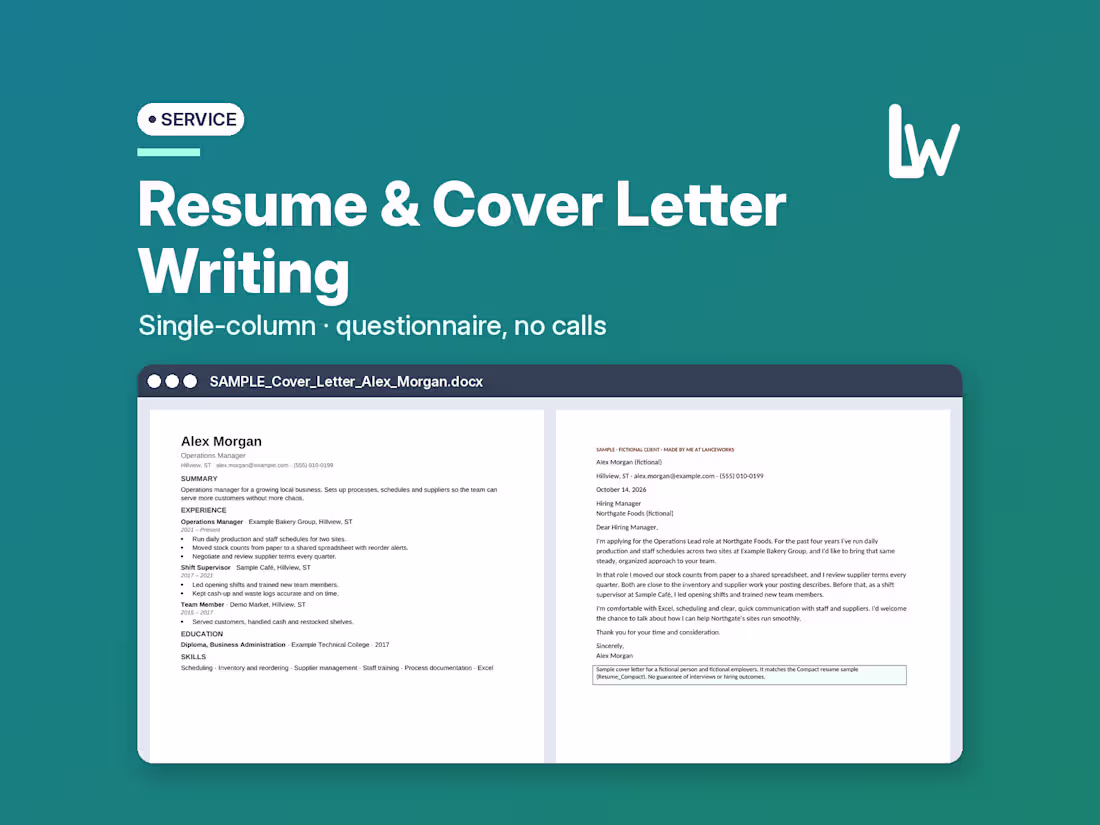 Cover image for Resume & Cover Letter Writing | Written Intake, No Calls