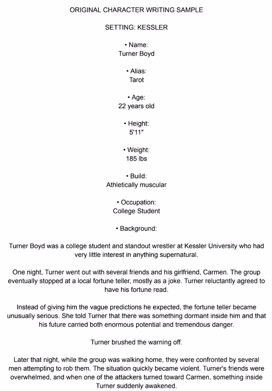 Cover image for Character Writing Sample