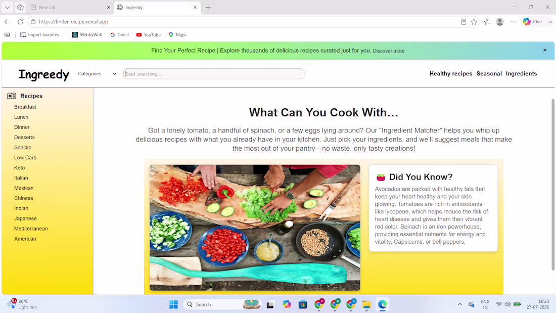 Cover image for Ingreedy – Recipe Finder App