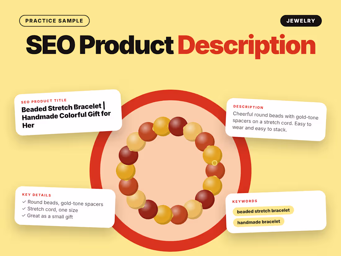 Cover image for SEO product description for a made-up beaded bracelet.
