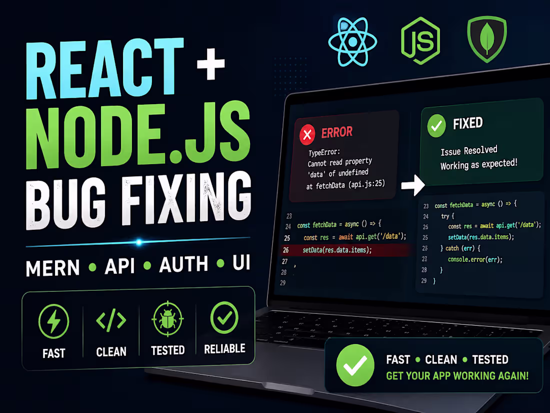 Cover image for React & Node.js Bug Fixing and Debugging