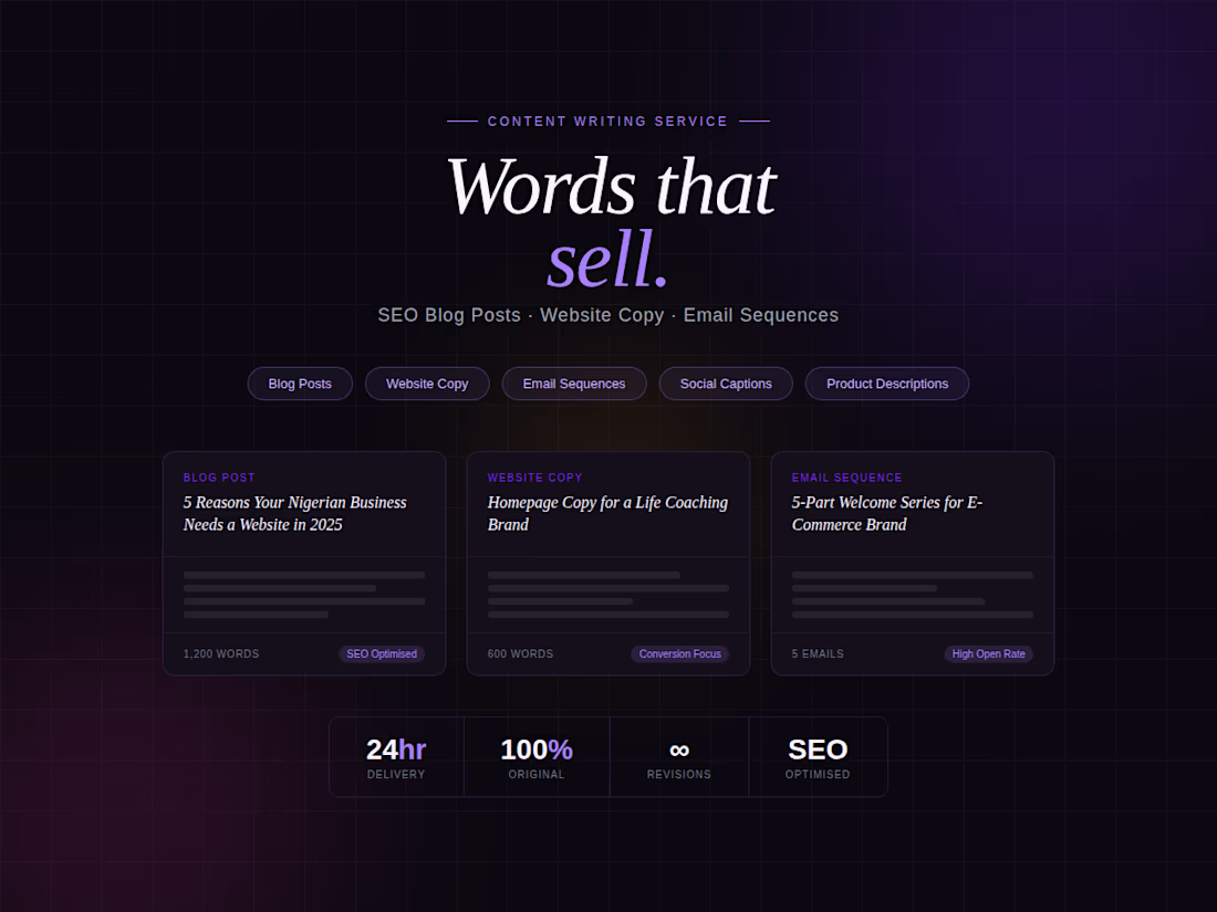 Cover image for SEO Blog Posts, Website Copy & Email Sequences