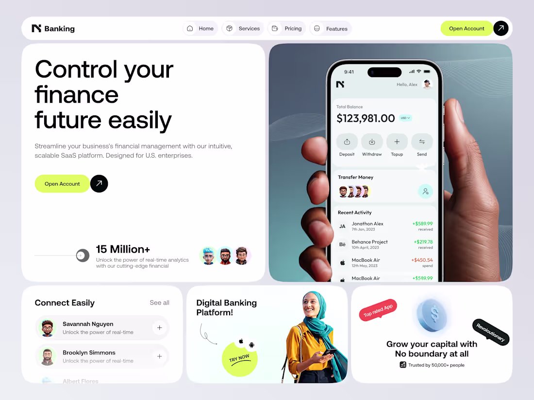 Cover image for Financial App – Header Exploration Introducing a sophisticat...