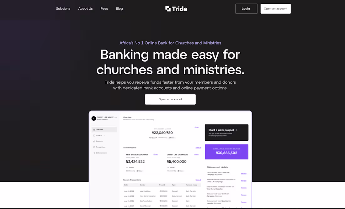 Cover image for https://tridehq.com/ 
Banking made easy for