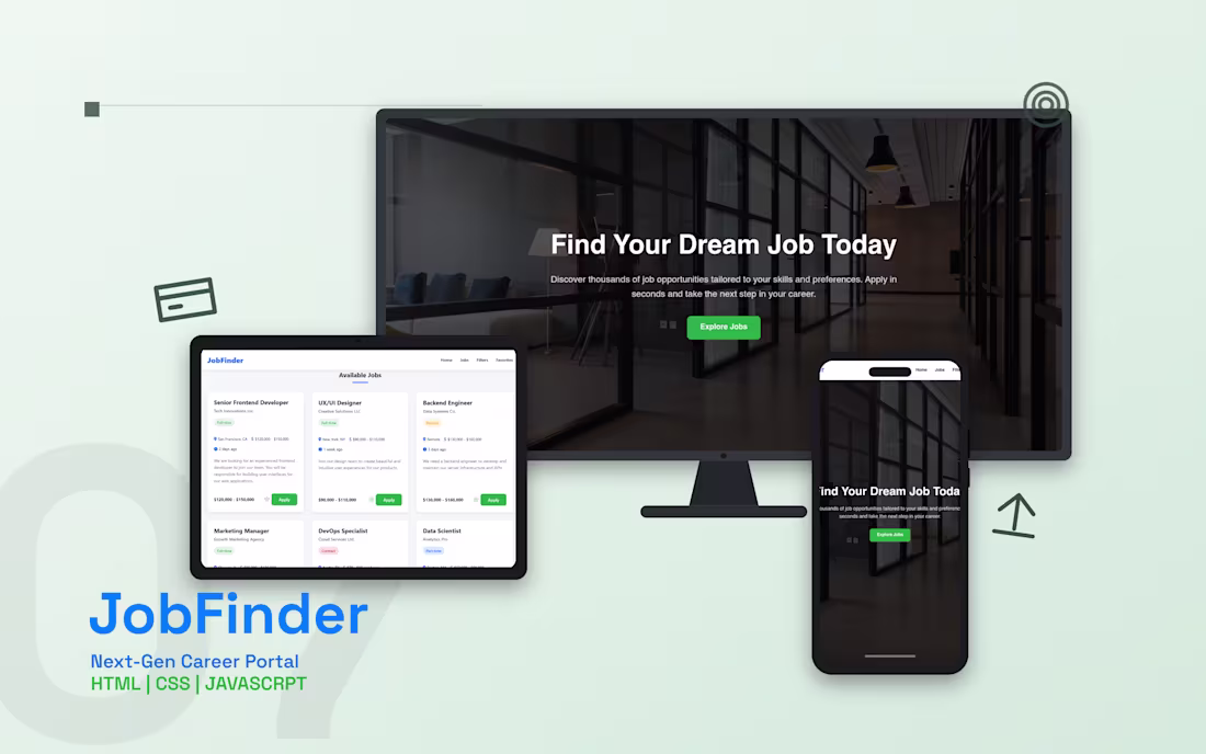 Cover image for JobFinder (Job Portal UI)
Description:
A responsive