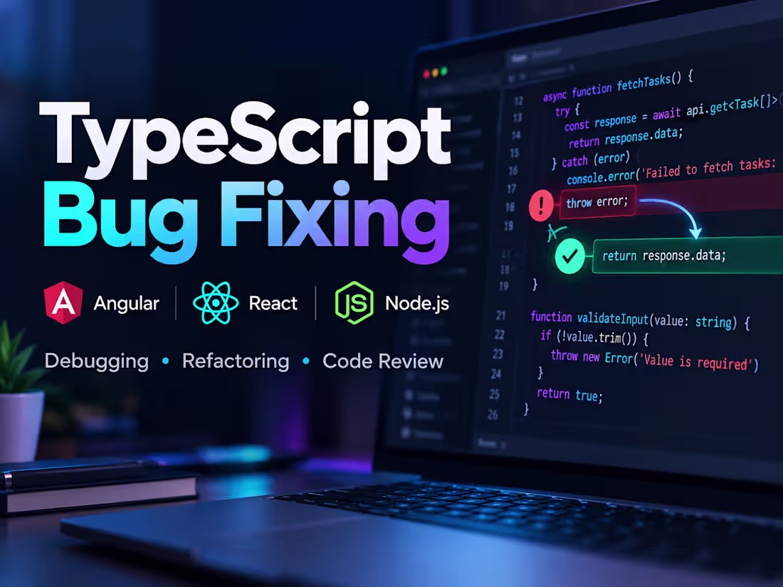 Cover image for I will fix bugs in your Angular, React or Node.js application