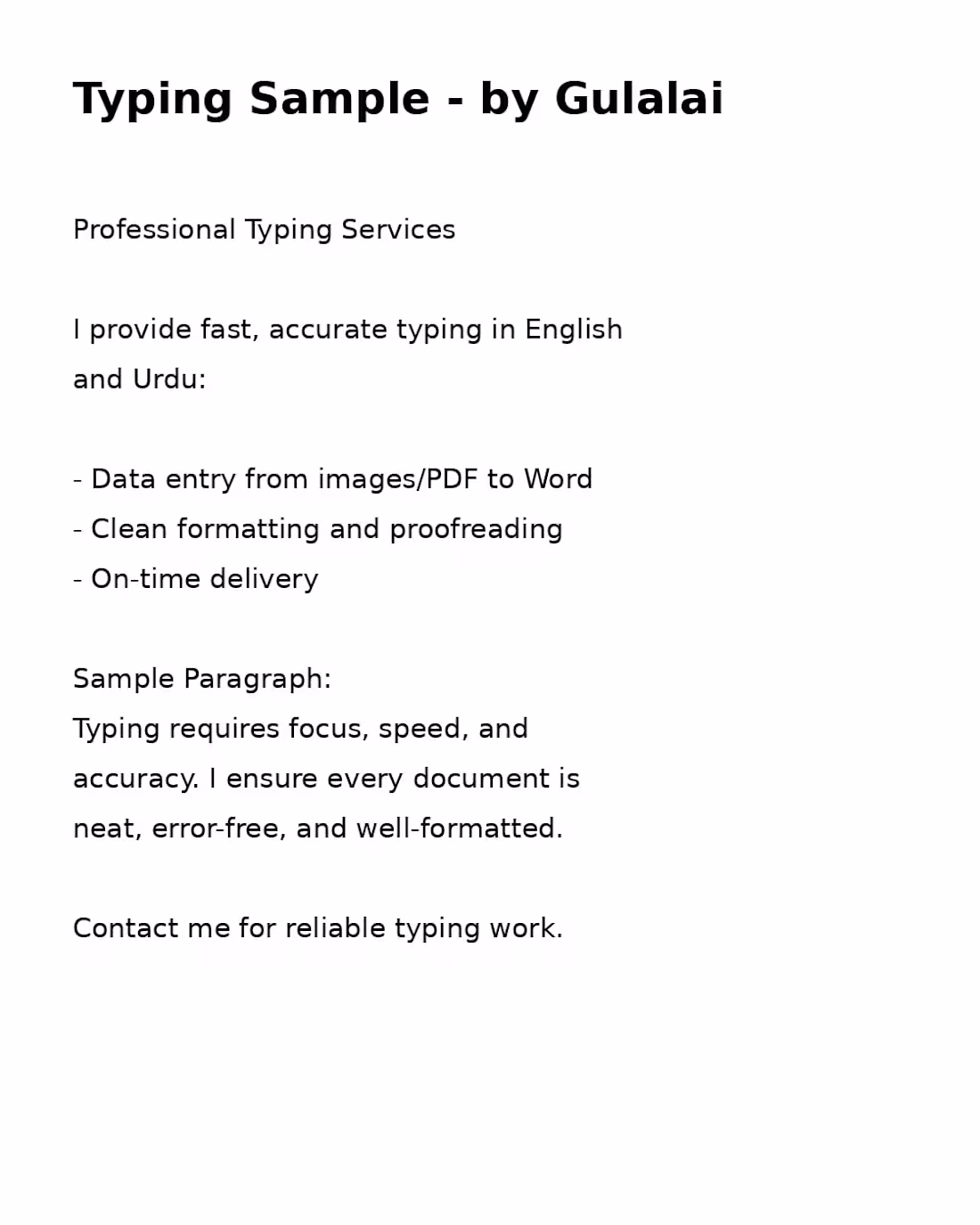 Cover image for Professional Typing Sample - I