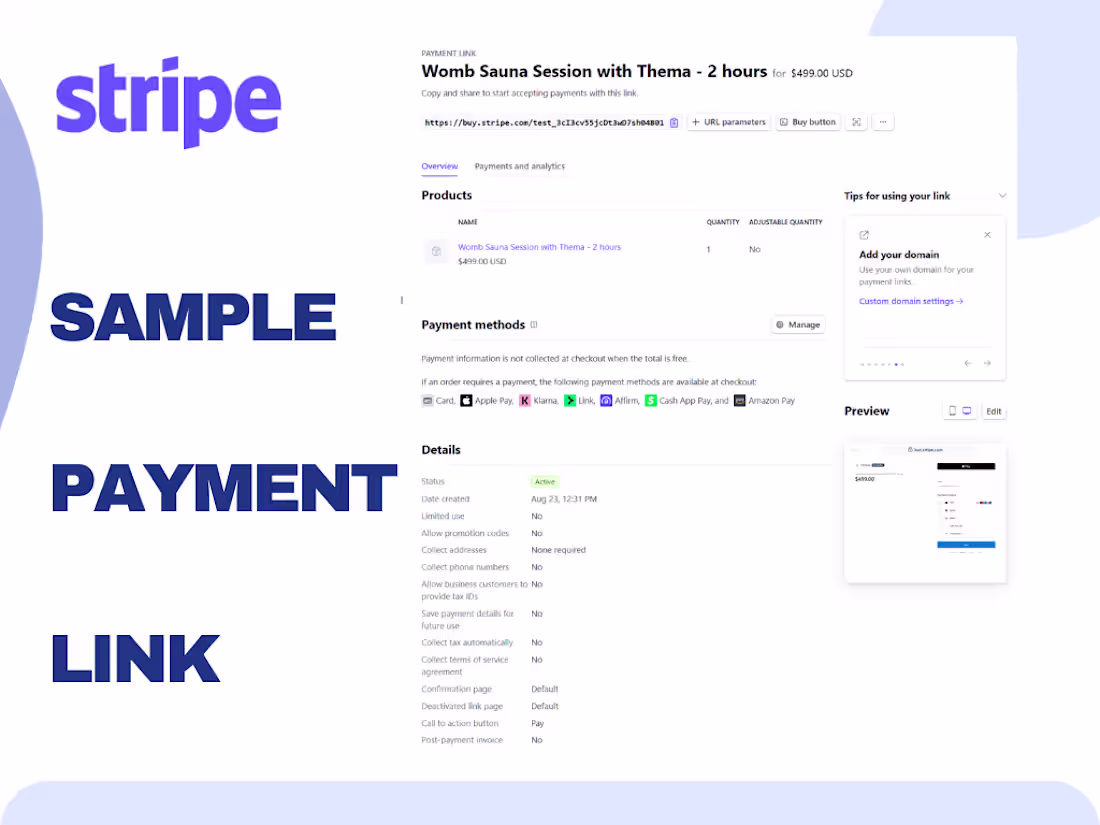 Cover image for Stripe Payment Link Setup | Online Checkout Integration