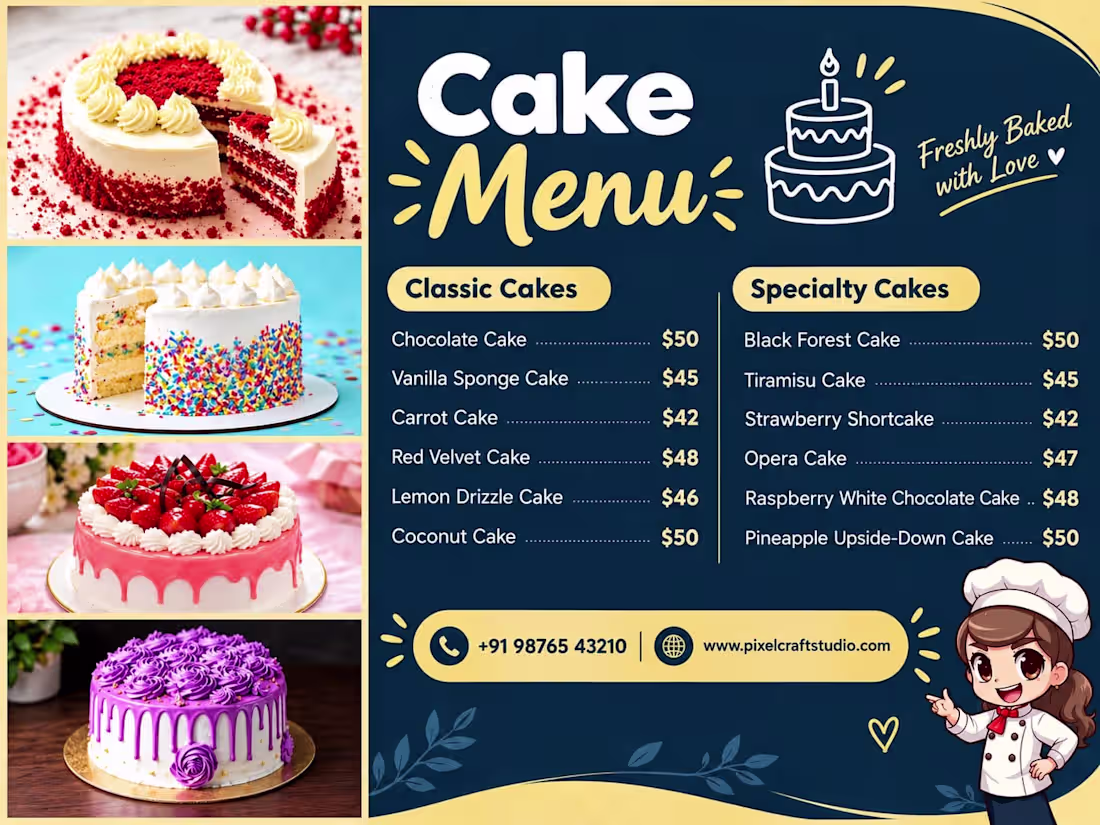 Cover image for Cake Menu Design | Bakery
