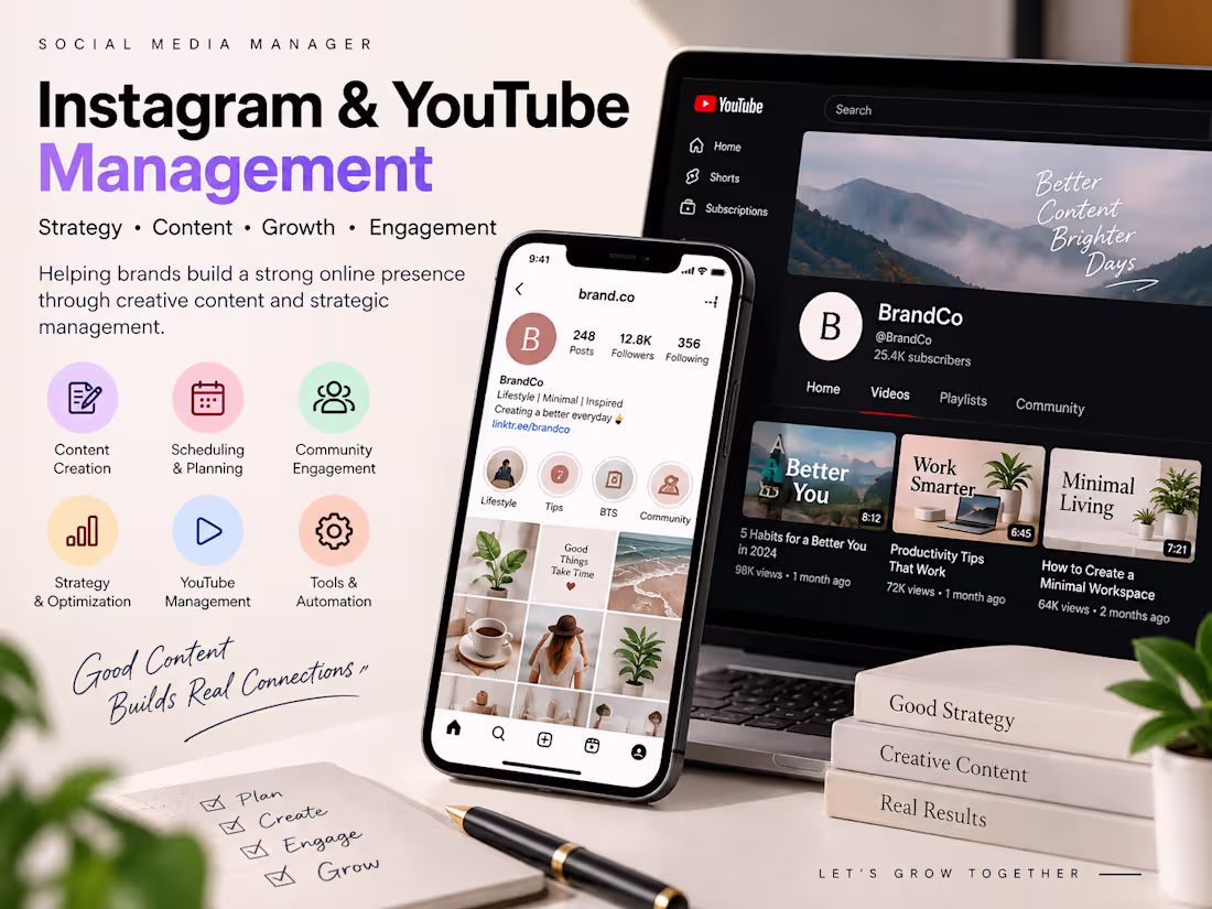 Cover image for Managed Instagram content, scheduling, captions,