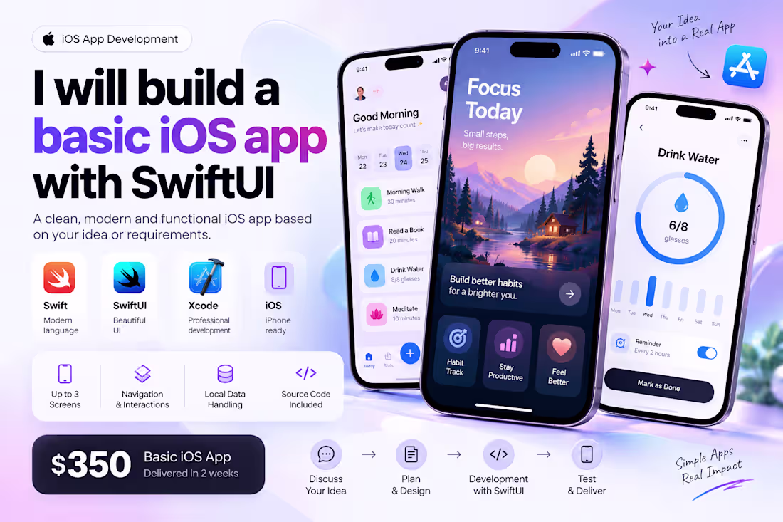 Cover image for I will build a basic iOS app with SwiftUI only 350$