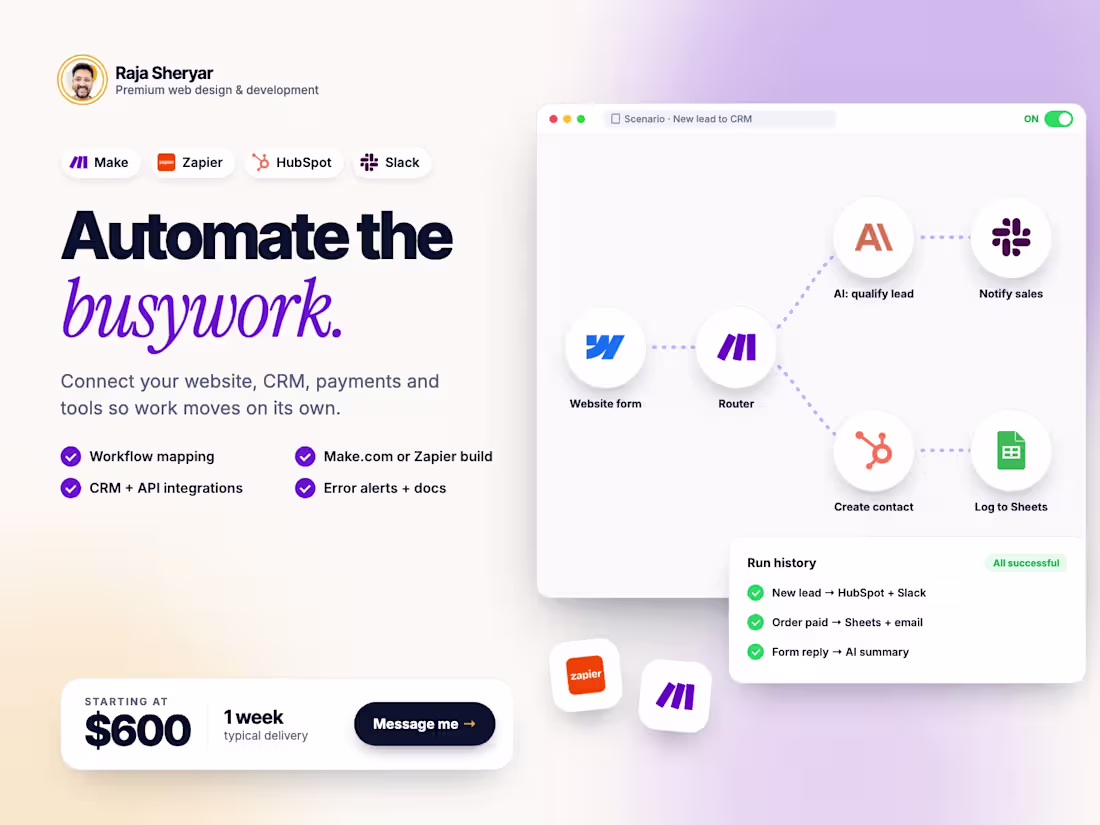 Cover image for Make.com & Zapier Automations + CRM Integrations