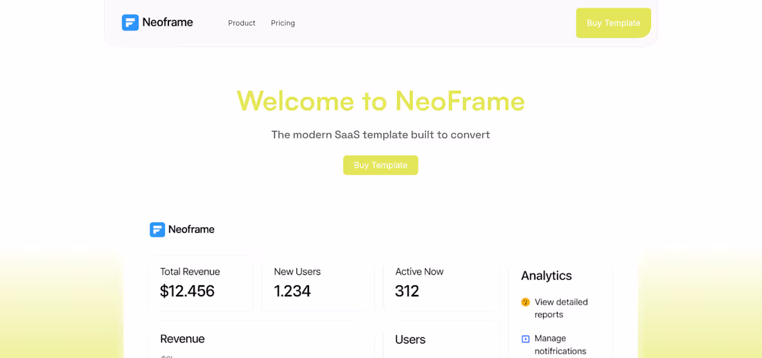 Cover image for Started working on a simple new SAAS template today : NeoFrame