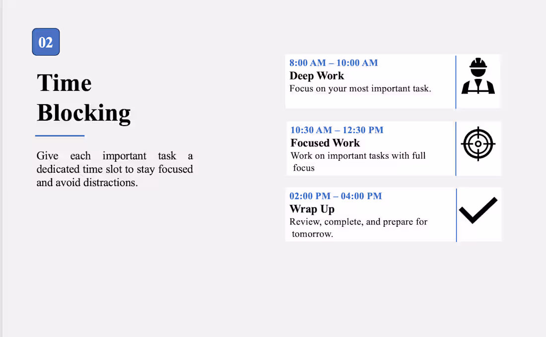 Cover image for Productivity Presentation | Time Blocking
Designed