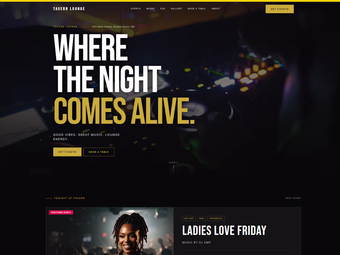 Cover image for Tavern Lounge Nightlife Website &